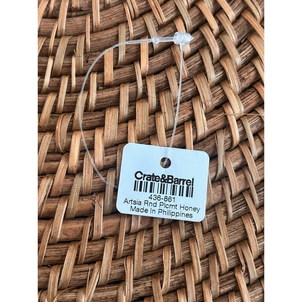 Crate & Barrel Artesia Round Honey Woven Rattan Placemats Set Of 4 NEW Cottage